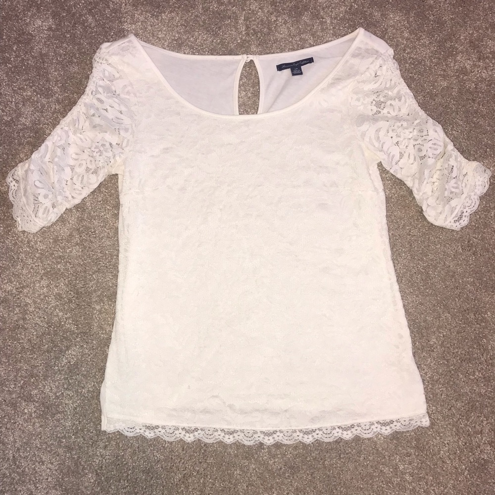 American Eagle Outfitters Cream Colored Lace Front Shirt